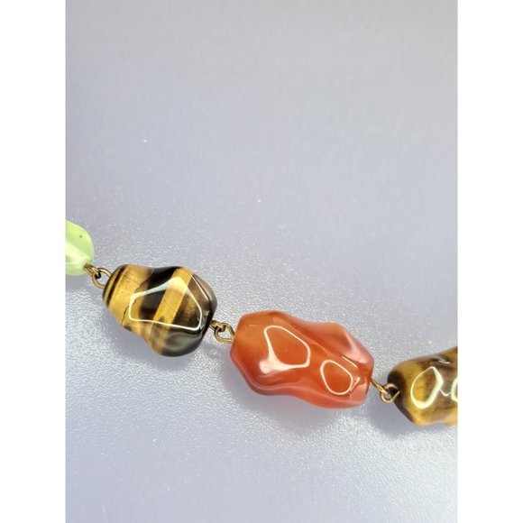 Vintage Signed LES BERNARD   Nat Stone Necklace Tigers Eye Jade Carnelian 36 in - Picture 7 of 9